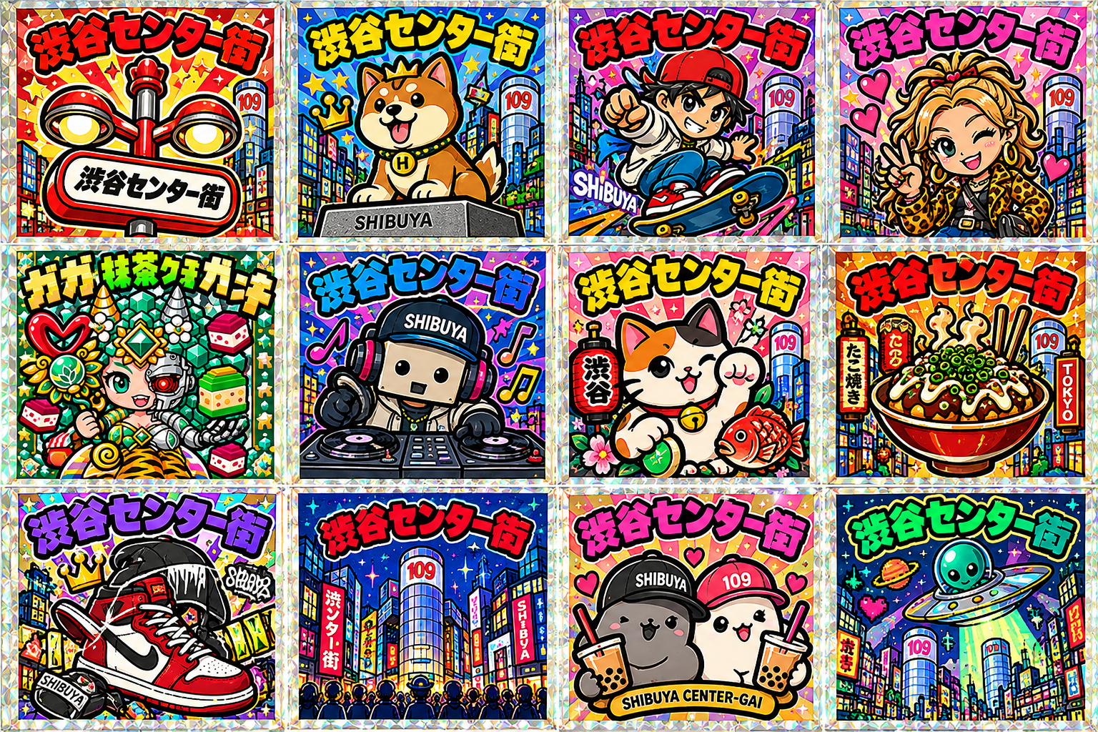 12種類のステッカーバリエーション