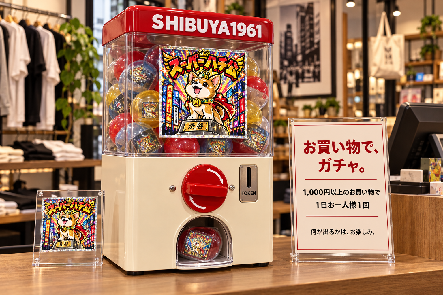 シールガチャの店頭什器イメージ